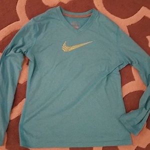 Girls Nike Dri Fit Blue V-Neck long sleeved top